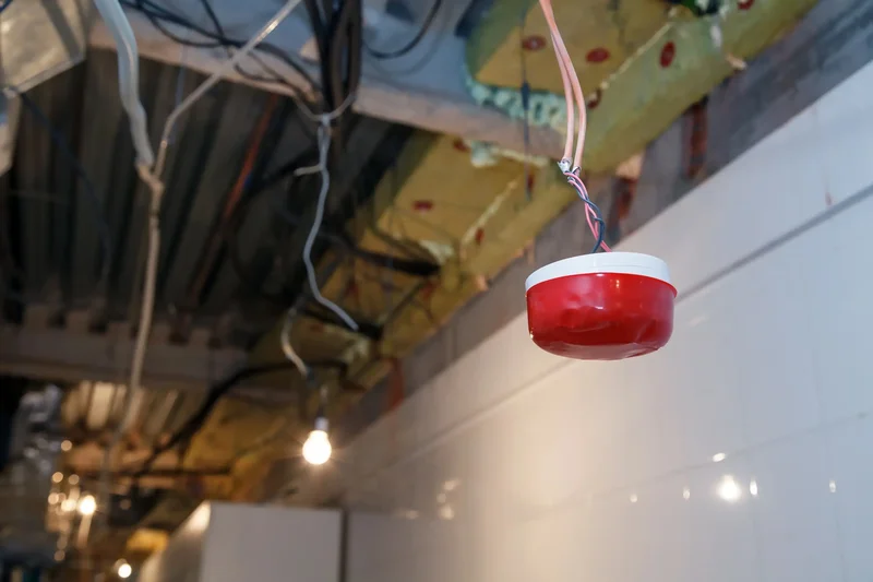hanging fire detector from ceiling in need of electrical repair